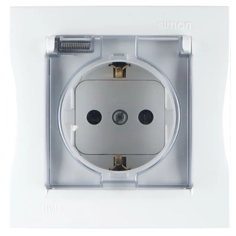 Simon15 վարդակ հողանցումով կափարիչով սպիտակ 16A IP44 (1/18)