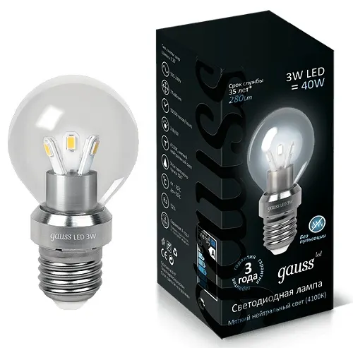 Gauss լամպ E27 Black շարիկ 3W 4100K 280Lm 1/10/100
