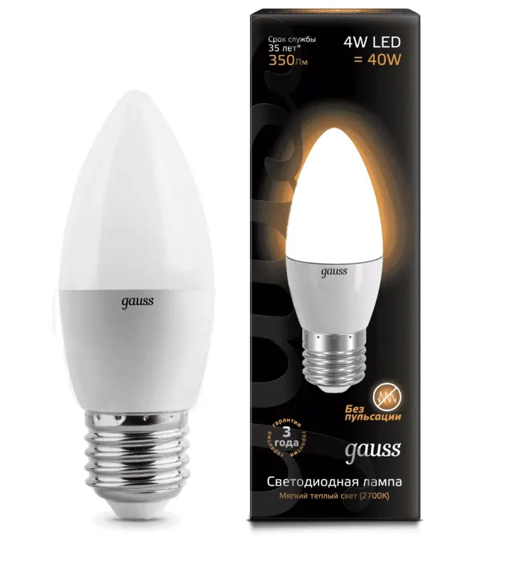Gauss լամպ E27 Black մոմ 4W 2700К 350Lm 1/10/100