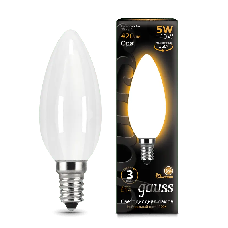 Gauss լամպ E14 Black մոմ 5W 2700К 420Lm օպալ 1/10/50