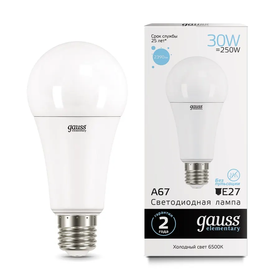 Gauss լամպ E27 Elementary A67 30W 6500K 2390Lm 1/10/50