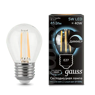 Gauss լամպ E27 Black շարիկ 5W 4100К 450Lm դիմեր 1/10/50
