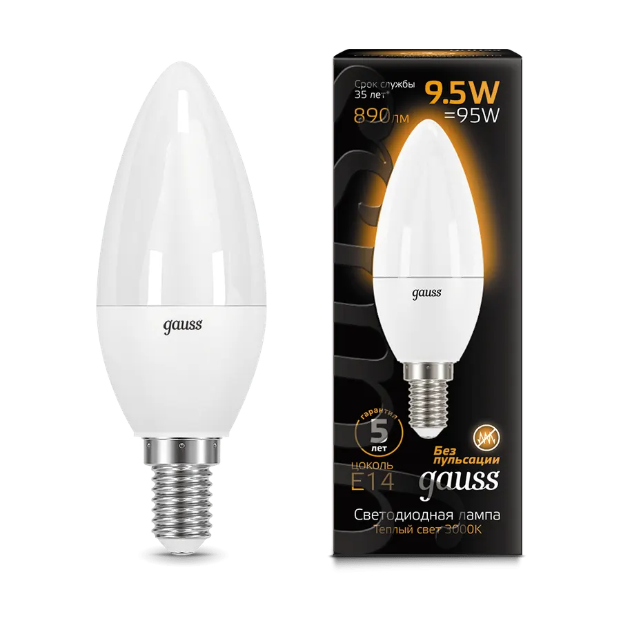 Gauss լամպ E14 Black մոմ 9․5W 3000К 890Lm 1/10/50