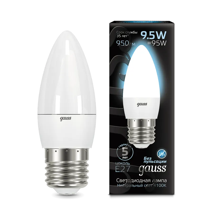 Gauss լամպ E27 Black մոմ 9․5W 4100K 950Lm 1/10/100