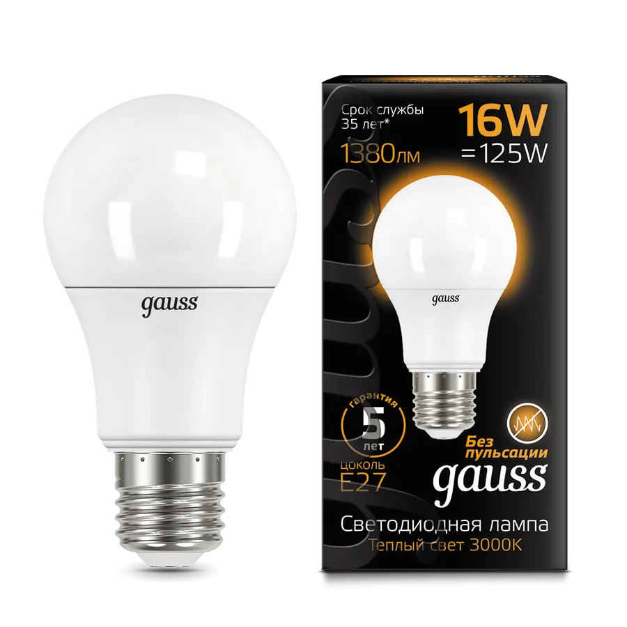 Gauss լամպ E27 Black A60 16W 3000K 1420Lm 1/10/50