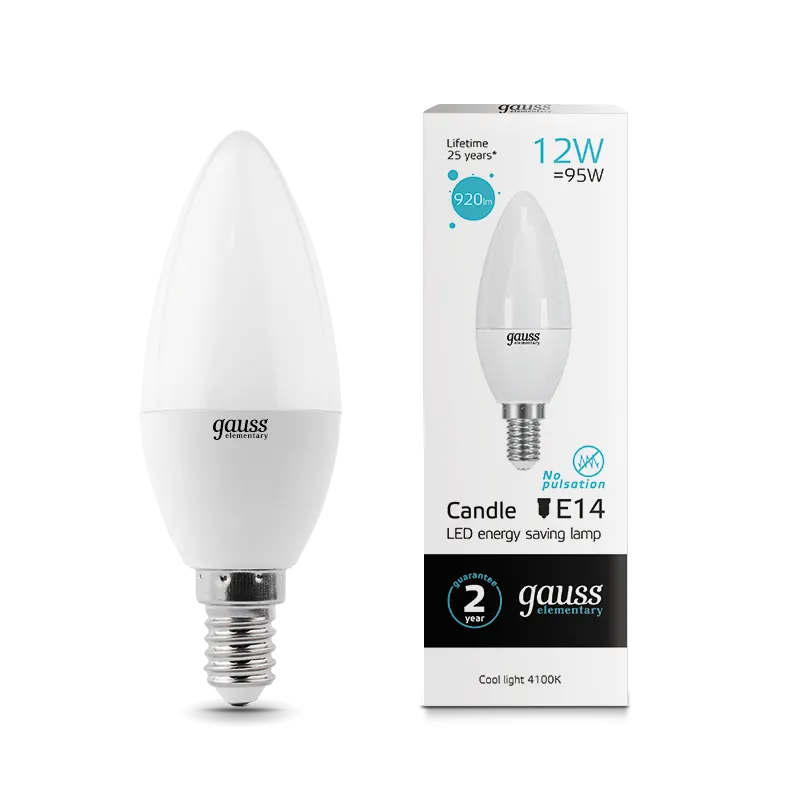 Gauss լամպ E14 Elementary մոմ 12W 4100K 920Lm 1/10/100