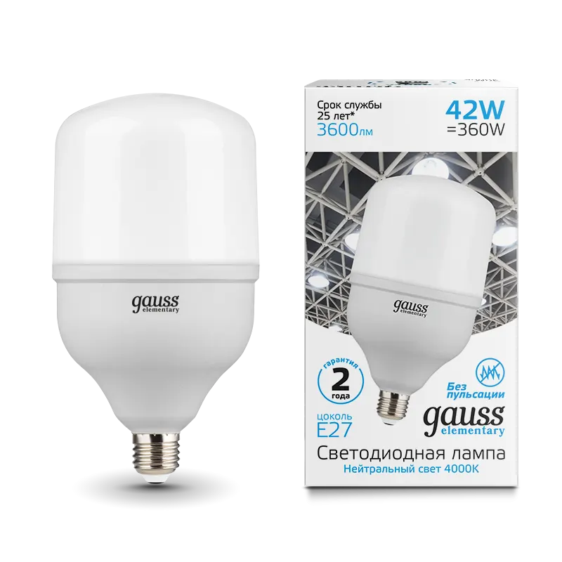 Gauss լամպ E27 Elementary T120 42W 4000K 3600Lm 1/12