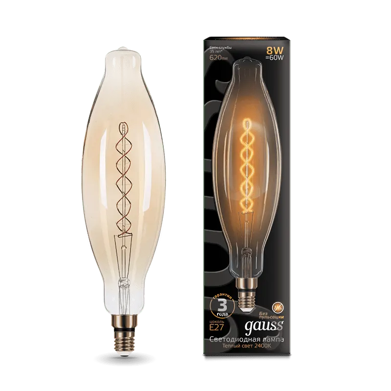 Gauss լամպ E27 Black BT120 8W 2400K 620Lm Golden ճկուն 1/10