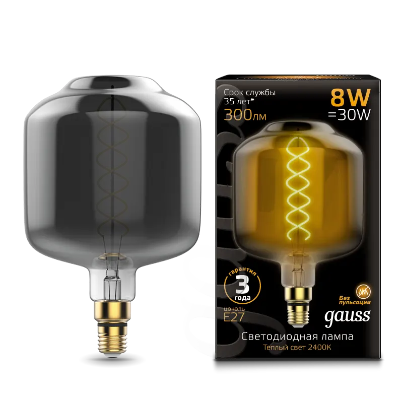 Gauss լամպ E27 Black DL180 8W 2400K 300Lm Gray ճկուն 1/6