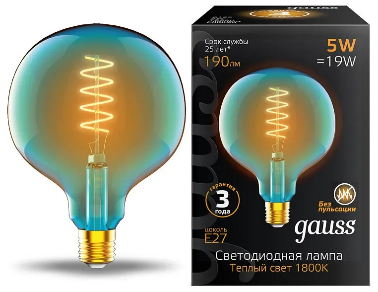 Gauss լամպ Е27 Black G125 5W 1800К 190Lm Sky Blue ճկուն 1/10