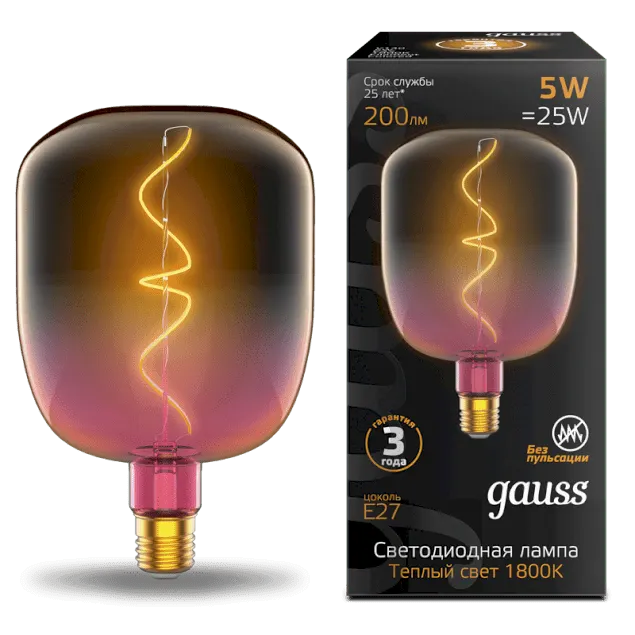 Gauss լամպ Е27 Black V140 5W 1800К 200Lm Pink-Clear ճկուն