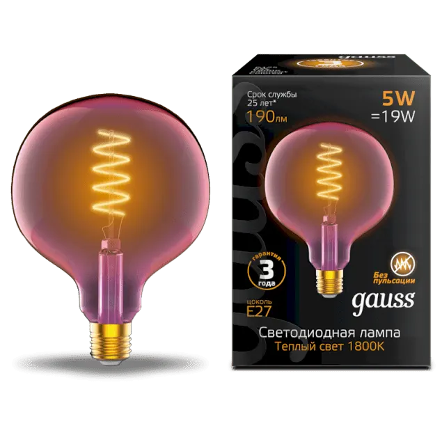 Gauss լամպ Е27 Black G125 5W 1800К 190Lm Pink ճկուն 1/10