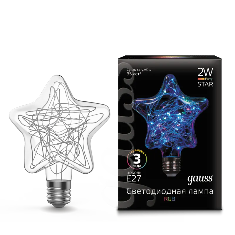Gauss լամպ E27 Black Star 2W RGB 1660Lm Filament