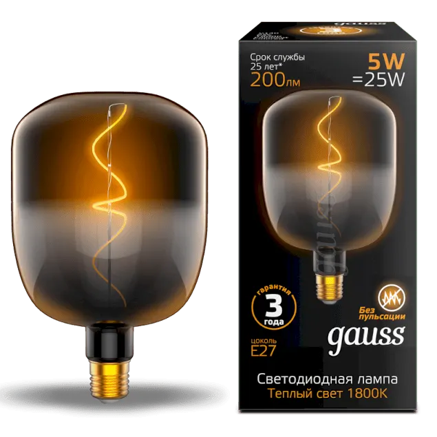 Gauss լամպ Е27 Black V140 5W 1800К 200Lm Black-Clear ճկուն