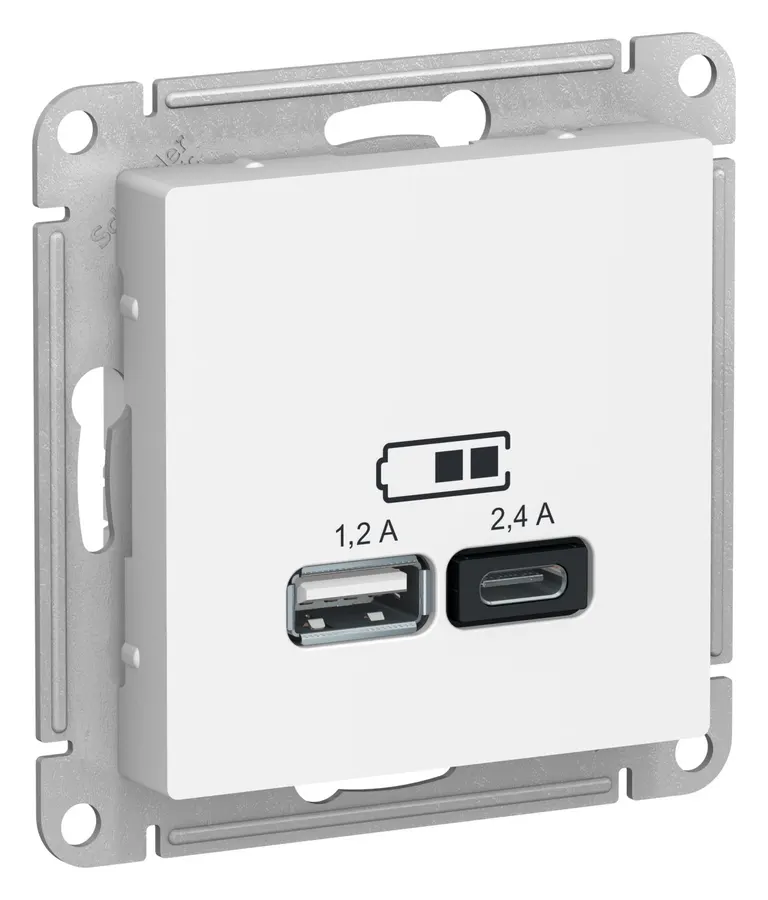 Schneider Atlas USB Լիցքավորիչ 2 Մուտք 2,1Ա + 1,2Ա Սպիտակ
