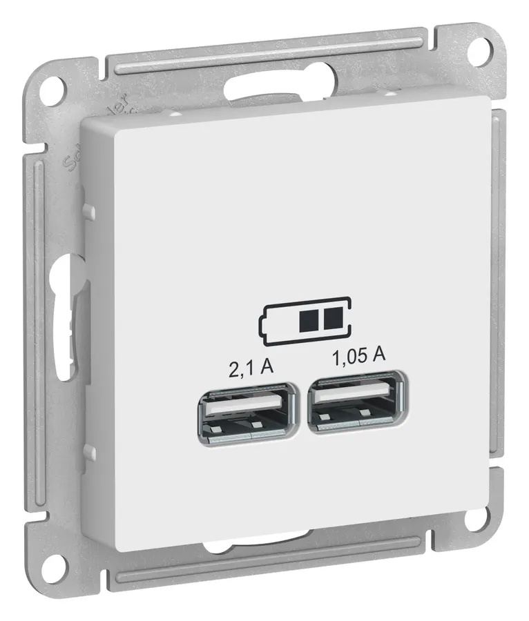 Schneider Atlas USB Լիցքավորիչ 2 Մուտք 2,1Ա + 1,05Ա Սպիտակ