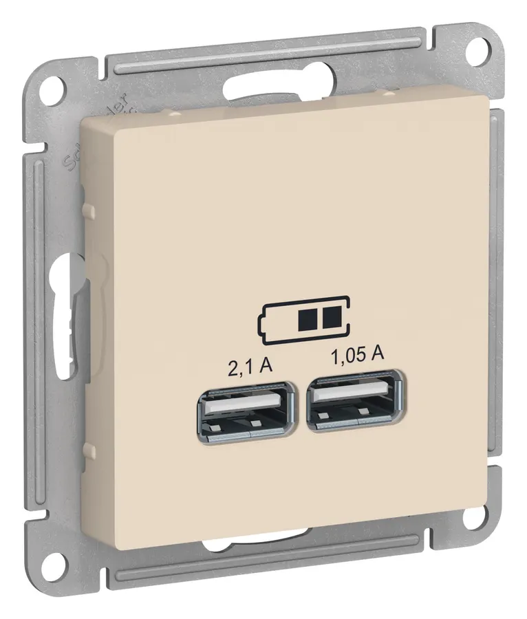 Schneider Atlas USB Լիցքավորիչ 2 Մուտք 2,1Ա + 1,05Ա Բեժ