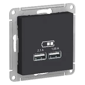 Schneider Atlas USB Լիցքավորիչ 2 Մուտք 2,1Ա + 1,05Ա Սև