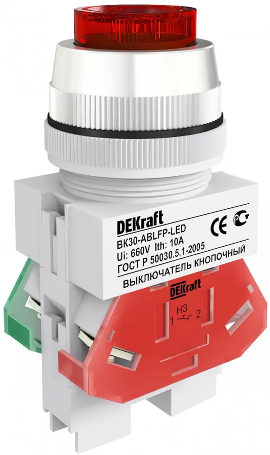 Անջատիչ կոճակ կարմիր LED 220V D=30մմ ВК30-ABLFP-RED-LED (Dekraft)