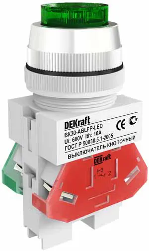 Անջատիչ կոճակ կանաչ LED 220V D=30մմ ВК30-ABLFP-GRN-LED (Dekraft)