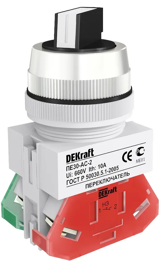 Անջատիչ 2 գռուպա  1НО+1НЗ  220V 10А D=30մմ ПЕ30-AC-2-BLK  (Dekraft)