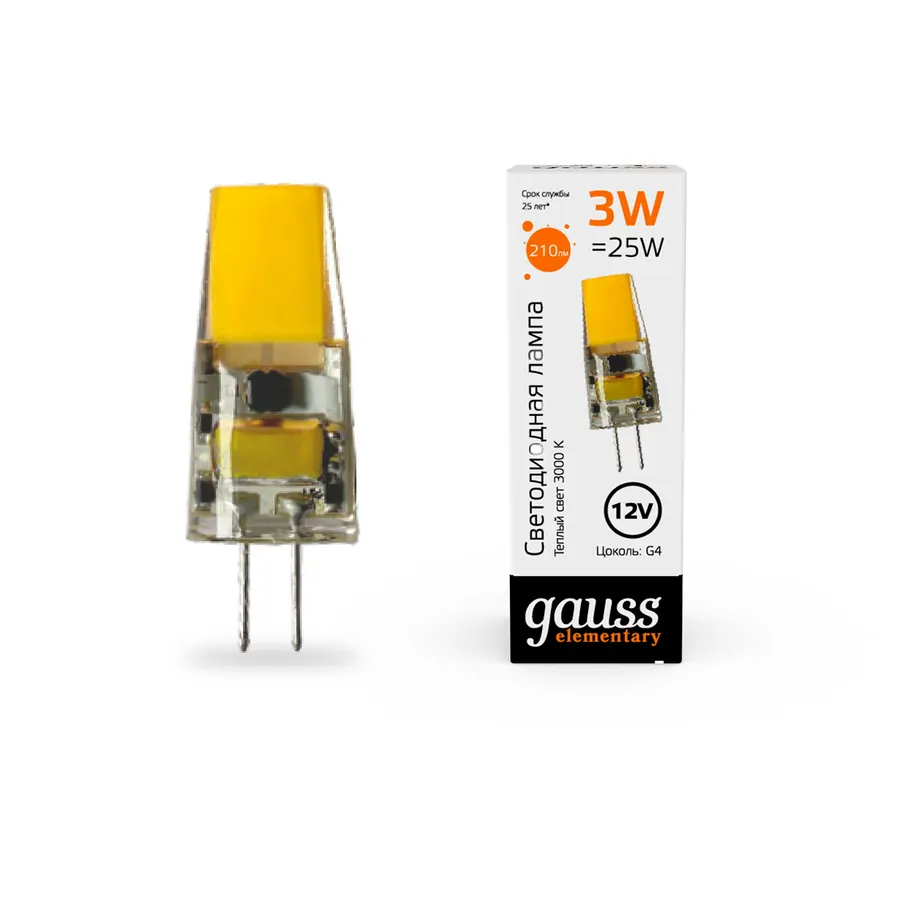 Gauss լամպ G4 Elementary 12V 3W 3000K 210Lm