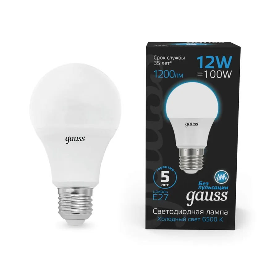 Gauss լամպ E27 Black A60 12W 6500K 1200Lm 1/10/50