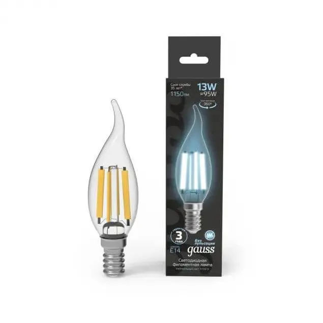 Gauss լամպ E14 Black մոմ (ծիծակ) 13W 4100К 1150Lm Filament 1/10/50
