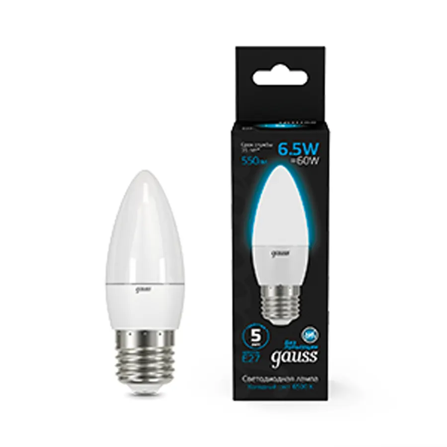 Gauss լամպ E27 Black մոմ 6․5W 6500K 550Lm 1/10/100