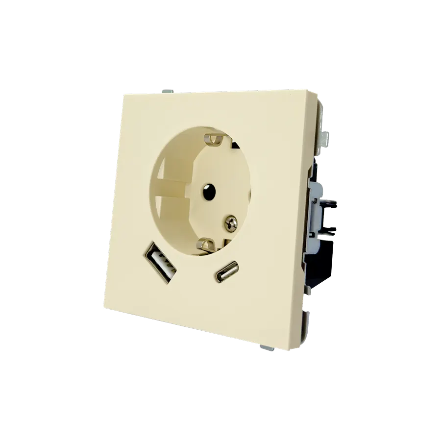 Electrica Lavanda վարդակ հողանցումով USB A+C 2․4A բեժ (1/10)