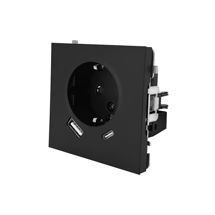 Electrica Lavanda վարդակ հողանցումով USB A+C 2․4A սև (1/10)