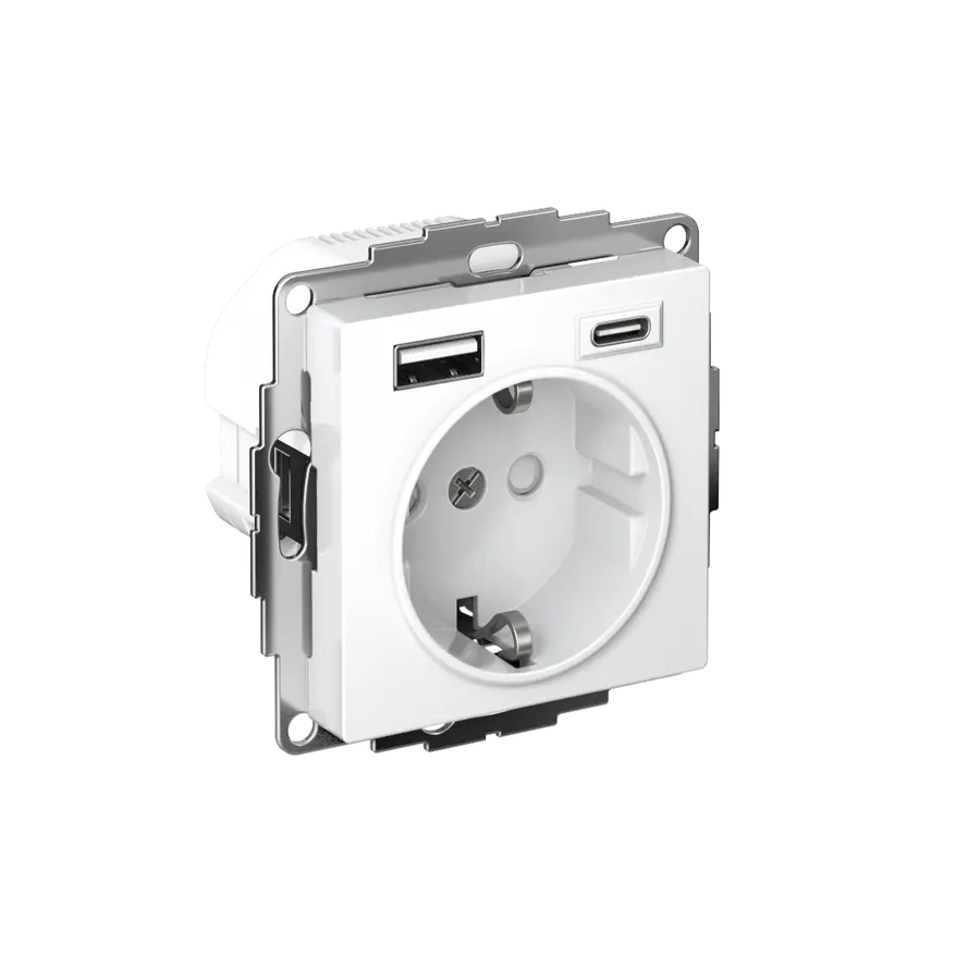 Schneider Atlas Վարդակ Հողանցումով + USB + tpye C Սպիտակ
